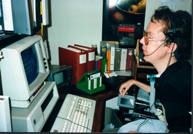 David Muir sitting by his computer